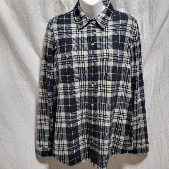 Faherty Tops - Faherty Legend Sweater Shirt Black White Plaid Long Sleeve Womens Size M